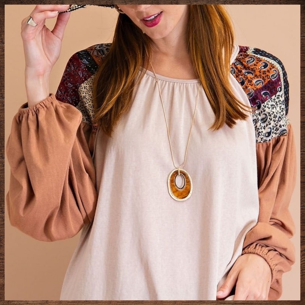 EASEL Tribal Aztec Print Silky Balloon Bubble Sleeve Top Jersey - T-Shirt Bodice - Picture 4 of 12